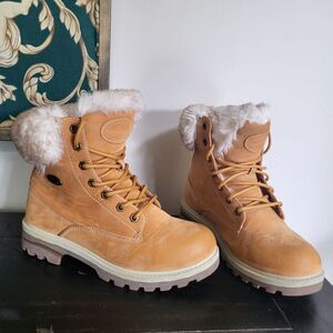 Lugz Empire Hi 7' Faux Fur Women's Wheat Combat Moto Boot Sz 8